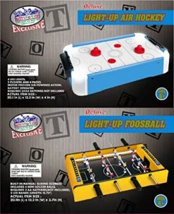 Matty's Toy Stop Deluxe 20" Wooden Table Top LED Light-Up Glow In The Dark Air Hockey (Extra Pucks) & Foosball (Soccer) (Extra Balls) Games Gift Set Bundle - 2 Pack