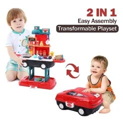 2-in-1 Kitchen Playset With 34 Realistic Cooking Accessories, Pans, Play Foods, Perfect Pretend Play Toys For Toddlers And Kids