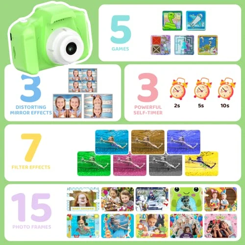 Kids Waterproof Camera, Camera For Kids Underwater Camera Video Camera For Kids For Kids For Toys For 3 12 Year Old Electronics For Kids Video Camera HD 1080P With 32GB SD Card (Green) 5 Kids Waterproof Camera, Camera For Kids Underwater Camera Video Camera For Kids For Kids For Toys For 3 12 Year Old Electronics For Kids Video Camera HD 1080P With 32GB SD Card (Green) - Image 3