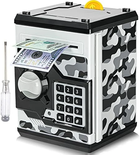 ATM Piggy Bank For Boys Girls, Vcertcpl Mini ATM Coin Bank Money Saving Box With Password, Kids Safe Money Jar For Adults With Auto Grab Bill Slot, Great Gift Toy Bank For Kids(Camouflage Blue) 8 ATM Piggy Bank For Boys Girls, Vcertcpl Mini ATM Coin Bank Money Saving Box With Password, Kids Safe Money Jar For Adults With Auto Grab Bill Slot, Great Gift Toy Bank For Kids(Camouflage Blue) - Image 6