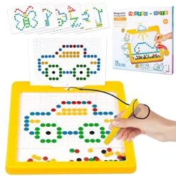 Magnetic Drawing Board For Toddlers, Magnetic Dot Board With Magnet Pen & Beads, Doodle Board Montessori Toys, Magnetic Puzzles Travel Toys Gifts For Kids 3 4 5 6 7 Boys Girls (12.5" Large)