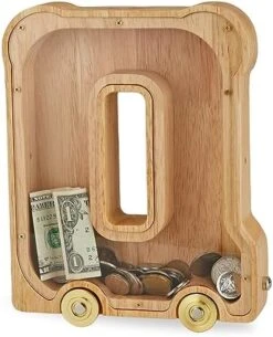 NBTORCH Wooden Letter Piggy Bank, Inter-connectable Piggy Bank For Kids Boys Girls, Alphabet A Money Bank Toy With Wheels, For Kids (Initial-A) -Folkmanis Toys Shop 514va0pvYL. AC