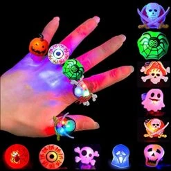 Rvikurc 50PC Christmas Light Up Rings Party Favors For Kids, Glow In The Dark Christmas Party Supplies For Girls Boys, Christmas Stocking Goodie Bag Stuffers Fillers