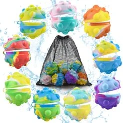 Reusable Water Balloons For Kids, Silicone Refillable Water Balloons, Water Splash Balls Summer Water Toy For Boys Girls With Mesh Bag, Pool Beach Outdoor Water Fight Games (9PCS)