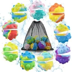 Reusable Water Balloons For Kids, Silicone Refillable Water Balloons, Water Splash Balls Summer Water Toy For Boys Girls With Mesh Bag, Pool Beach Outdoor Water Fight Games (12Pcs) -Folkmanis Toys Shop 5152srTQmHL. AC