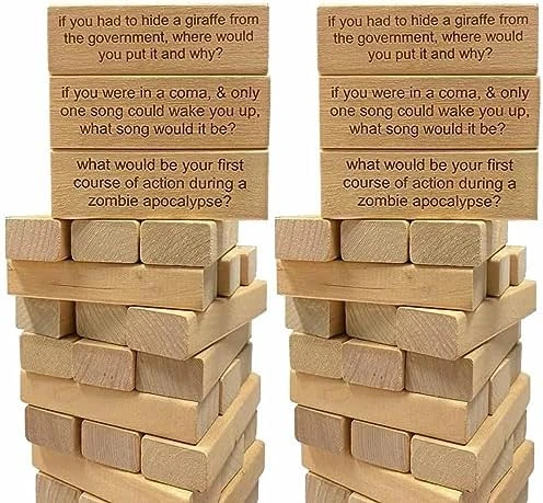 FOIVOS 54 Pieces Questions Tumbling Tower Game, Wooden Stacking Tower Games Tumbling Blocks Set, Building Blocks Lawn Yard Outdoor Game, Fun Indoor Game For Kids, Adults And House Parties (1 Pcs) 10 FOIVOS 54 Pieces Questions Tumbling Tower Game, Wooden Stacking Tower Games Tumbling Blocks Set, Building Blocks Lawn Yard Outdoor Game, Fun Indoor Game For Kids, Adults And House Parties (1 Pcs) - Image 8