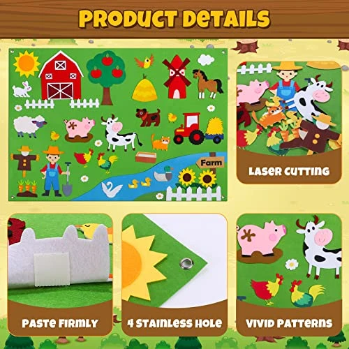 G.C Farm Animals Felt Board Story Set For Toddlers 84Pcs Preschool Storytelling Flannel Classroom Educational Learning Play Kit Wall Activity Hanging Gift For Kids - 40 Extra Stickers 4 G.C Farm Animals Felt Board Story Set For Toddlers 84Pcs Preschool Storytelling Flannel Classroom Educational Learning Play Kit Wall Activity Hanging Gift For Kids - 40 Extra Stickers - Image 2
