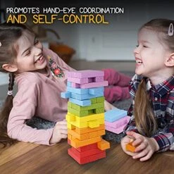 Pidoko Kids Wooden Stacking Building Blocks (49 Pcs) - Colorful Tumbling Blocks Board Games For Family Game Night - Montessori Toys Gifts, Includes Storage Bag 10 Pidoko Kids Wooden Stacking Building Blocks (49 Pcs) - Colorful Tumbling Blocks Board Games For Family Game Night - Montessori Toys Gifts, Includes Storage Bag -Folkmanis Toys Shop 515PYCqKxxS