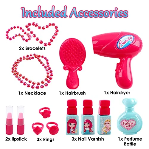 DeAO Little Girls Makeup Table Set Princess Vanity Set For Girls Dressing Girls Play Makeup Set Suitcase 2 In 1 Portable Role Play Set Pink 4 DeAO Little Girls Makeup Table Set Princess Vanity Set For Girls Dressing Girls Play Makeup Set Suitcase 2 In 1 Portable Role Play Set Pink - Image 2