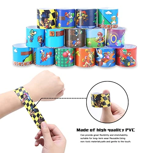 HHMJZW 32PCS Mario Bros Slap Bracelet Toys And 50 PCS Cartoon Mario Bros Party Stickers Carnival Prizes - Mario Slap Bracelet For Kids Boys & Girls Birthday Party Supplies Favors 5 HHMJZW 32PCS Mario Bros Slap Bracelet Toys And 50 PCS Cartoon Mario Bros Party Stickers Carnival Prizes - Mario Slap Bracelet For Kids Boys & Girls Birthday Party Supplies Favors - Image 3
