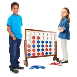 Hey! Play! 4-in-A-Row-Giant Classic Wooden Game For Indoor And Outdoor Play-2 Player Strategy And Skill Fun Backyard Lawn Toy For Kids And Adults