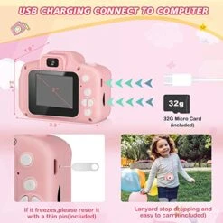 Kids Camera For Girls, Digital Camera For Kids, Kids Digital Selfie Camera Toys For 3 4 5 6 7 8 9 Year Old Girls, Christmas Birthday Gifts For Boys With 32GB SD Card-Pink -Folkmanis Toys Shop 515mLmRJ1OL
