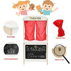 Labebe - Wood Puppet Theater, Flannel Curtain Puppet Stage Theater, 2-Sided Tabletop Puppet Stage Chalkboard, 2-in-1 Puppet Theater Reversible Play Store, Multi-Function Theater For Ages 3 And Up 11 Labebe - Wood Puppet Theater, Flannel Curtain Puppet Stage Theater, 2-Sided Tabletop Puppet Stage Chalkboard, 2-in-1 Puppet Theater Reversible Play Store, Multi-Function Theater For Ages 3 And Up -Folkmanis Toys Shop 515wYDPbHGL