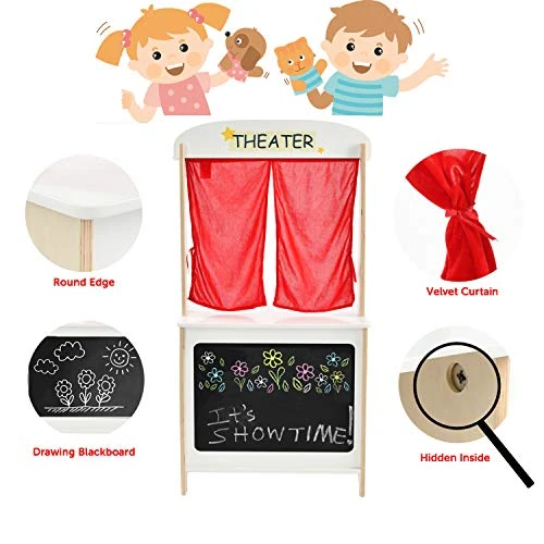Labebe - Wood Puppet Theater, Flannel Curtain Puppet Stage Theater, 2-Sided Tabletop Puppet Stage Chalkboard, 2-in-1 Puppet Theater Reversible Play Store, Multi-Function Theater For Ages 3 And Up 6 Labebe - Wood Puppet Theater, Flannel Curtain Puppet Stage Theater, 2-Sided Tabletop Puppet Stage Chalkboard, 2-in-1 Puppet Theater Reversible Play Store, Multi-Function Theater For Ages 3 And Up - Image 5