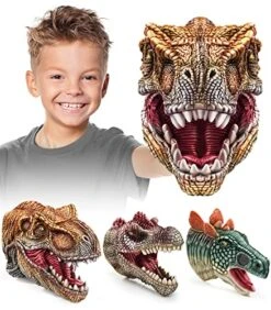 Dinosaur Puppet Toys For Kid 4-7, Geyiie Soft Dino Hand Puppets For Parent-Child Size, Pinata For Boys Girls Birthday Party Halloween Decor