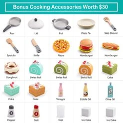 Bruvoalon Wooden Play Kitchen Toy Set For Kids, With Realistic Design, Sink With Faucet, Oven, Microwave, Utensils, Kitchenware Set Accessories, Birthday Gifts For Toddlers (Green)