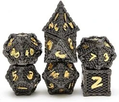 Dragon Scale Metal DND Dice Set Of 7 Pieces Polyhedron Steampunk Design D&D Dice Set With Gift Metal Box And Numbers For Dungeons & Dragons RPG Role Playing And Pathfinder Dice Games（Navy Blue -Folkmanis Toys Shop 516PqSPATrL. AC