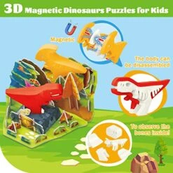JOY SPOT! 3D Magnetic Dinosaurs Toy Play Set,Dinosaur Puzzles For Kids,Educational Preschool Contruction Game,4 Realistic Jurassic Dinosaur,Dino World Gift Set For Toddlers Learning & Development -Folkmanis Toys Shop 516U3hAX3tL