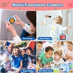 Zeacool Kids Camera,HD Digital Video Camera,Childrens Toys For 3 4 5 6 7 8 9 Year Old Boys/Girls,Selfie Camera For Kids,Christmas Birthday Gifts With 32GB SD Card(Blue) -Folkmanis Toys Shop 516btQ6cjmL