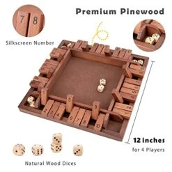 Shut The Box Game Wooden 4 Player, Classic Board Game For Kids & Adults, Educational Math Learning Toy, Table Dice Game For The Party Family Or Bar - 12 Inch With 8 Dice 11 Shut The Box Game Wooden 4 Player, Classic Board Game For Kids & Adults, Educational Math Learning Toy, Table Dice Game For The Party Family Or Bar - 12 Inch With 8 Dice -Folkmanis Toys Shop 516hyh7t5ZL