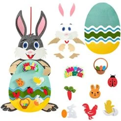 Fuovt 27Pcs Easter Bunny Felt Board, DIY Felt Crafts Hanging Ornaments Set For Kids, Felt Wall Activities For Toddlers, Wall Window Decor Bunny Backdrop Easter Games Party Supplies (Gray)