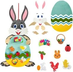 Fuovt 27Pcs Easter Bunny Felt Board, DIY Felt Crafts Hanging Ornaments Set For Kids, Felt Wall Activities For Toddlers, Wall Window Decor Bunny Backdrop Easter Games Party Supplies (Gray) -Folkmanis Toys Shop 516n8rRUE3L. AC