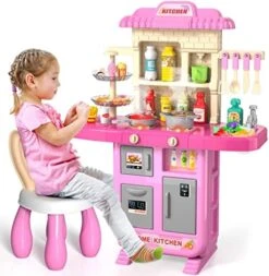 Kids Kitchen Playset For Toddlers Girls, Toy Sets Pretend Play Food Toy With Chair For Kids Ages 3-8, Kitchen Accessories Set With Light Sound Spray -Folkmanis Toys Shop 516tpfDWr4L. AC