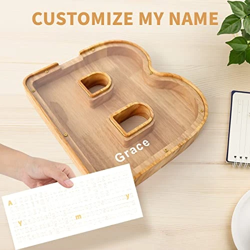WOOD CITY Letter Piggy Bank For Adults Boys Girls Kids, Wooden 9 Inch Large Personalized Bills And Coins Bank Money Box, Customized Name DIY Creative Gift For Real-Money, Alphabet Decorations (B) 5 WOOD CITY Letter Piggy Bank For Adults Boys Girls Kids, Wooden 9 Inch Large Personalized Bills And Coins Bank Money Box, Customized Name DIY Creative Gift For Real-Money, Alphabet Decorations (B) - Image 3
