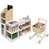 INFANS Kids Wooden Grocery Store Playset, Supermarket Toy Set For Kids With Cash Register Stand, Shopping Cart, Blackboard, Wooden Coins, Grocery Store Marketplace Pretend Play For Kids Toddlers 1 INFANS Kids Wooden Grocery Store Playset, Supermarket Toy Set For Kids With Cash Register Stand, Shopping Cart, Blackboard, Wooden Coins, Grocery Store Marketplace Pretend Play For Kids Toddlers -Folkmanis Toys Shop 517F8c3J1yS