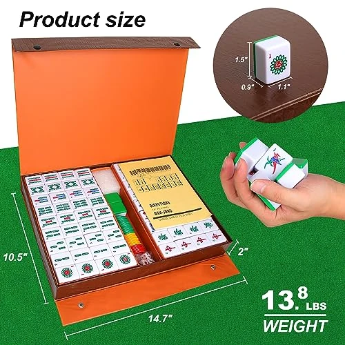ORIENTOOLS Chinese Mahjong Game Set - 1.5" Large Mah Jongg Set - Green Mahjong Tiles Set Contains 144 Melamine Tiles, 2 Spare Tiles 3 ORIENTOOLS Chinese Mahjong Game Set - 1.5" Large Mah Jongg Set - Green Mahjong Tiles Set Contains 144 Melamine Tiles, 2 Spare Tiles