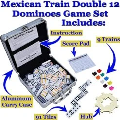 Queensell Mexican Train Dominoes Set For Adults Tile Board Game + Domino Racks For Classic Board Games - Wooden Domino Holders Set Of 4 12 Queensell Mexican Train Dominoes Set For Adults Tile Board Game + Domino Racks For Classic Board Games - Wooden Domino Holders Set Of 4 -Folkmanis Toys Shop 517TbdowJQL