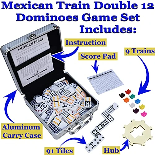 Queensell Mexican Train Dominoes Set For Adults Tile Board Game + Domino Racks For Classic Board Games - Wooden Domino Holders Set Of 4 6 Queensell Mexican Train Dominoes Set For Adults Tile Board Game + Domino Racks For Classic Board Games - Wooden Domino Holders Set Of 4 - Image 4