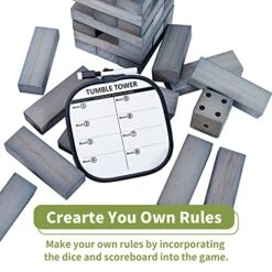 ApudArmis Giant Tumble Tower (Stack From 2Ft To Over 4.2Ft), 54 PCS Pine Wooden Stacking Timber Game With 1 Dice Set - Classic Block Giant Outdoor Game For Teens Adults Family (Gray) 13 ApudArmis Giant Tumble Tower (Stack From 2Ft To Over 4.2Ft), 54 PCS Pine Wooden Stacking Timber Game With 1 Dice Set - Classic Block Giant Outdoor Game For Teens Adults Family (Gray) -Folkmanis Toys Shop 517XFAVCfUL