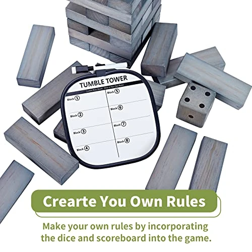 ApudArmis Giant Tumble Tower (Stack From 2Ft To Over 4.2Ft), 54 PCS Pine Wooden Stacking Timber Game With 1 Dice Set - Classic Block Giant Outdoor Game For Teens Adults Family (Gray) 6 ApudArmis Giant Tumble Tower (Stack From 2Ft To Over 4.2Ft), 54 PCS Pine Wooden Stacking Timber Game With 1 Dice Set - Classic Block Giant Outdoor Game For Teens Adults Family (Gray) - Image 4