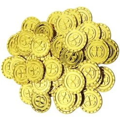 Golden St. Patricks Day Coins: 100pcs St Patricks Coins Shamrock Coins Irish Coins Lucky Plastic Gold Coin Green Four Leaf Clover Coin St. Patricks Day Party Favor