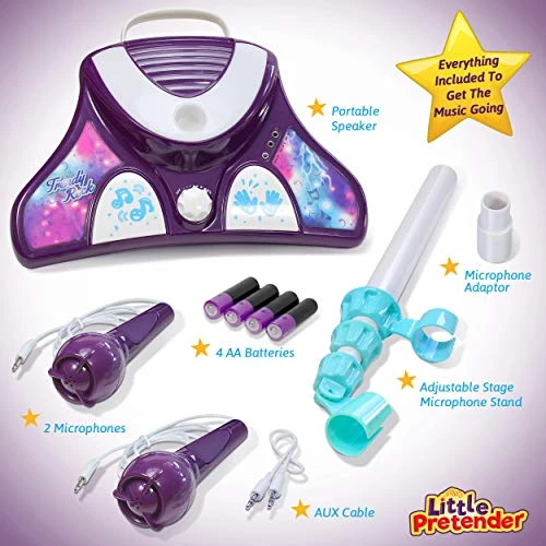 Little Pretender Kids Karaoke Machine With 2 Microphones And Adjustable Stand, Music Sing Along With Flashing Stage Lights And Pedals For Fun Musical Effects 5 Little Pretender Kids Karaoke Machine With 2 Microphones And Adjustable Stand, Music Sing Along With Flashing Stage Lights And Pedals For Fun Musical Effects - Image 3