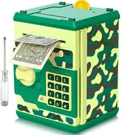 ATM Piggy Bank For Boys Girls, Vcertcpl Mini ATM Coin Bank Money Saving Box With Password, Kids Safe Money Jar For Adults With Auto Grab Bill Slot, Great Gift Toy Bank For Kids(Camouflage Gray) -Folkmanis Toys Shop 517wkakhOtL. AC