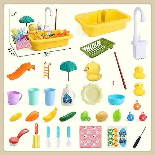 SINOMARS Play Sink With Running Water, Toddler Sink Toy With Automatic Water Cycle System,Fishing Game,Dish Rack And Play Food, Pretend Play Kitchen Sink Toy Dishwasher For Boys Girls Toddlers 1-3 7 SINOMARS Play Sink With Running Water, Toddler Sink Toy With Automatic Water Cycle System,Fishing Game,Dish Rack And Play Food, Pretend Play Kitchen Sink Toy Dishwasher For Boys Girls Toddlers 1-3 - Image 5