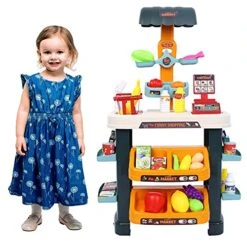 GENERIC Grocery Game Store Children’S Gifts Girl Supermarket Kitchen Toy Set With Counter Scanner And Accessories, Pretend Game Food Shopping Suitable For Children Over 3 4 5 6 7 Drum (Multicolour, One Size) -Folkmanis Toys Shop 518B07afvzL 4
