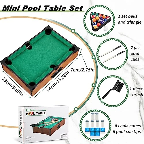 Shappy Mini Pool Table And Billiard Set Small Cats Billiards Game With 16 Balls 2 Billiard Sticks 6 Chalk Cube 6 Pool Cue Tip 1 Brush 1 Triangle Tabletop Portable Billiards For Home Office Desk Games 4 Shappy Mini Pool Table And Billiard Set Small Cats Billiards Game With 16 Balls 2 Billiard Sticks 6 Chalk Cube 6 Pool Cue Tip 1 Brush 1 Triangle Tabletop Portable Billiards For Home Office Desk Games - Image 2