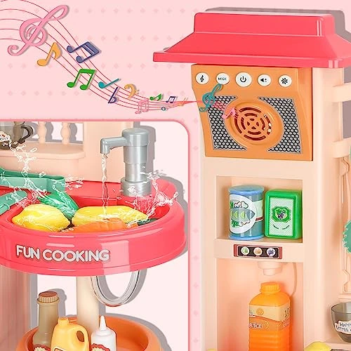 Play Kitchen Set For Kids 57 Pcs Play Realistic Kitchen Toys Features Sounds & Light, Faucet, Sink Steaming Cooking Stove, Bracket Storage Play Food Accessories Utensils For Toddlers Girls Boys 6 Play Kitchen Set For Kids 57 Pcs Play Realistic Kitchen Toys Features Sounds & Light, Faucet, Sink Steaming Cooking Stove, Bracket Storage Play Food Accessories Utensils For Toddlers Girls Boys - Image 4