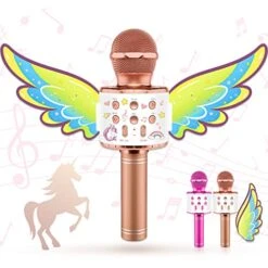 Karaoke Microphone For Kids Unicorn Gifts For Girls Bluetooth Microphone With Unicorn Wings Microphones For Singing For Girls Unicorns Toys For Girls 4 5 6 7 8 9 10-14 Year Old