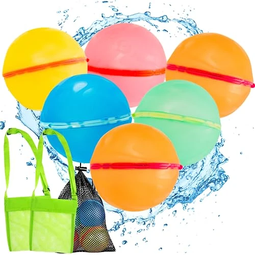 COLETA Reusable Water Balloons 6 PCS, Includes 2 Side Bags And 1 Storage Bag | Quick Fill, Self-Sealing Refillable Water Splash Ball | Pool Beach Toys, Outdoor Activities Summer Games, Magnets Sealed 3 COLETA Reusable Water Balloons 6 PCS, Includes 2 Side Bags And 1 Storage Bag | Quick Fill, Self-Sealing Refillable Water Splash Ball | Pool Beach Toys, Outdoor Activities Summer Games, Magnets Sealed