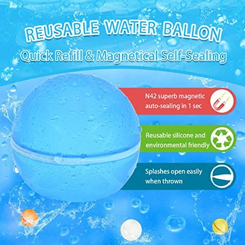 Bozamic Refillable Water Balloons Quick Fill Splash Balls Magnetic Splash Bombs For Water Fights Pool Games For Kids 16-Pack 3 Bozamic Refillable Water Balloons Quick Fill Splash Balls Magnetic Splash Bombs For Water Fights Pool Games For Kids 16-Pack