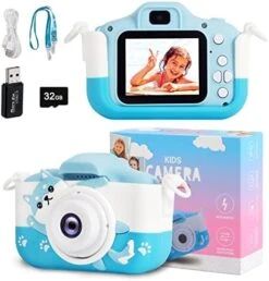 OMOTIYA Kids Camera, 1080P HD Digital Video Camcorder Camera/Upgrade Selfie Camera With Dog Soft Silicone Cover, For Boys/Girls Age 3-12, Birthday Gifts With 32GB TF Card Blue -Folkmanis Toys Shop 519hGFVtPAL. AC