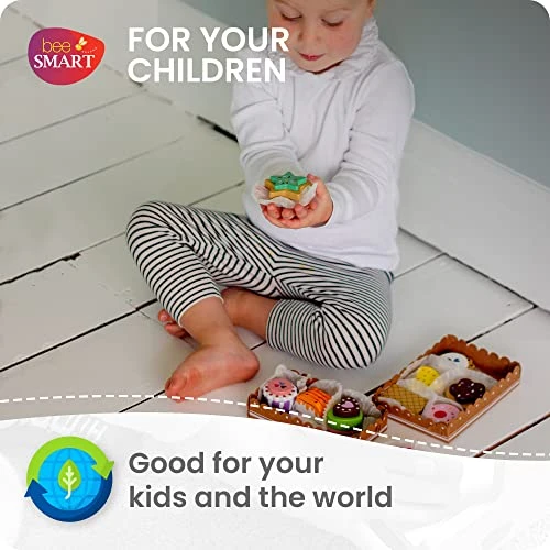 Bee Smart Tea Party Wooden Cakes & Biscuits | Kids Playset Pretend Play Food With Menu Cards & Sturdy Cardboard Trays | Childrens Role Play & Imaginary Play Kitchen Set | Birthday Gifts For Toddlers 6 Bee Smart Tea Party Wooden Cakes & Biscuits | Kids Playset Pretend Play Food With Menu Cards & Sturdy Cardboard Trays | Childrens Role Play & Imaginary Play Kitchen Set | Birthday Gifts For Toddlers - Image 4