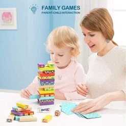 TOP BRIGHT Colored Wooden Stacking Games For Kids Toddler Building Blocks Fine Motor Skills Toy - 51 Pieces With Cards -Folkmanis Toys Shop 51A1OkjtYJL
