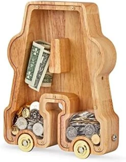 NBTORCH Wooden Letter Piggy Bank, Inter-connectable Piggy Bank For Kids Boys Girls, Alphabet A Money Bank Toy With Wheels, For Kids (Initial-A) -Folkmanis Toys Shop 51AAG1HAD8L. AC