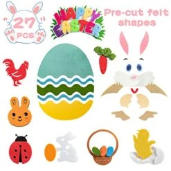 Fuovt 27Pcs Easter Bunny Felt Board, DIY Felt Crafts Hanging Ornaments Set For Kids, Felt Wall Activities For Toddlers, Wall Window Decor Bunny Backdrop Easter Games Party Supplies (Gray) -Folkmanis Toys Shop 51AO3PSbBWL