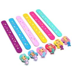 LOCHSOEL Silicone Mermaid Slap Bracelets - Cute Mermaid Theme Birthday Party Favors, Girls Party Favors Gifts Carnival Prizes Set (6 Pack